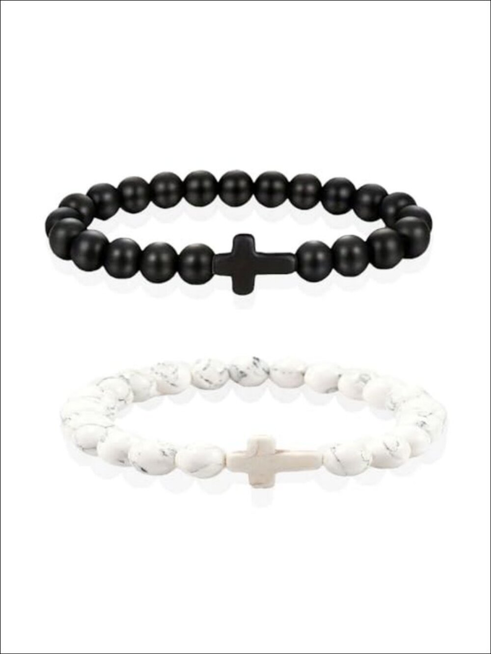 Stone Bead Cross Bracelet Elastic Stretch Christian Faith Gift Unisex